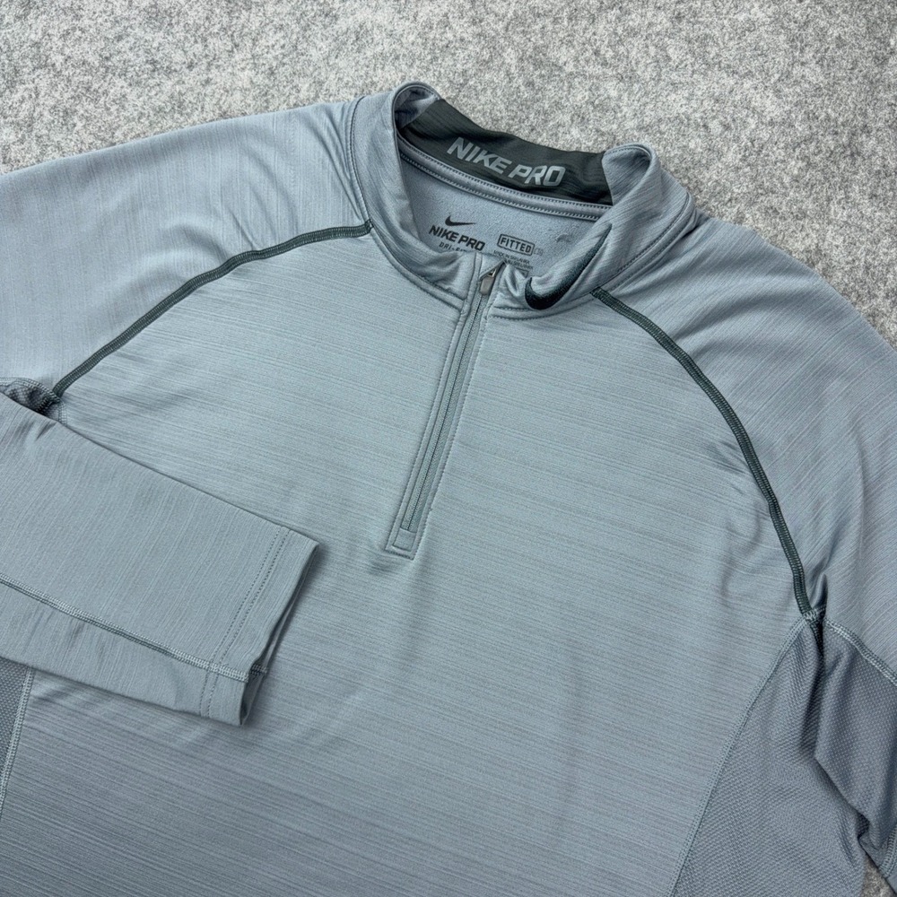 Nike Pro Pullover Mens 2XL Gray 1/4 Zip Hyperwarm Fitted Dri-FIT Training Active